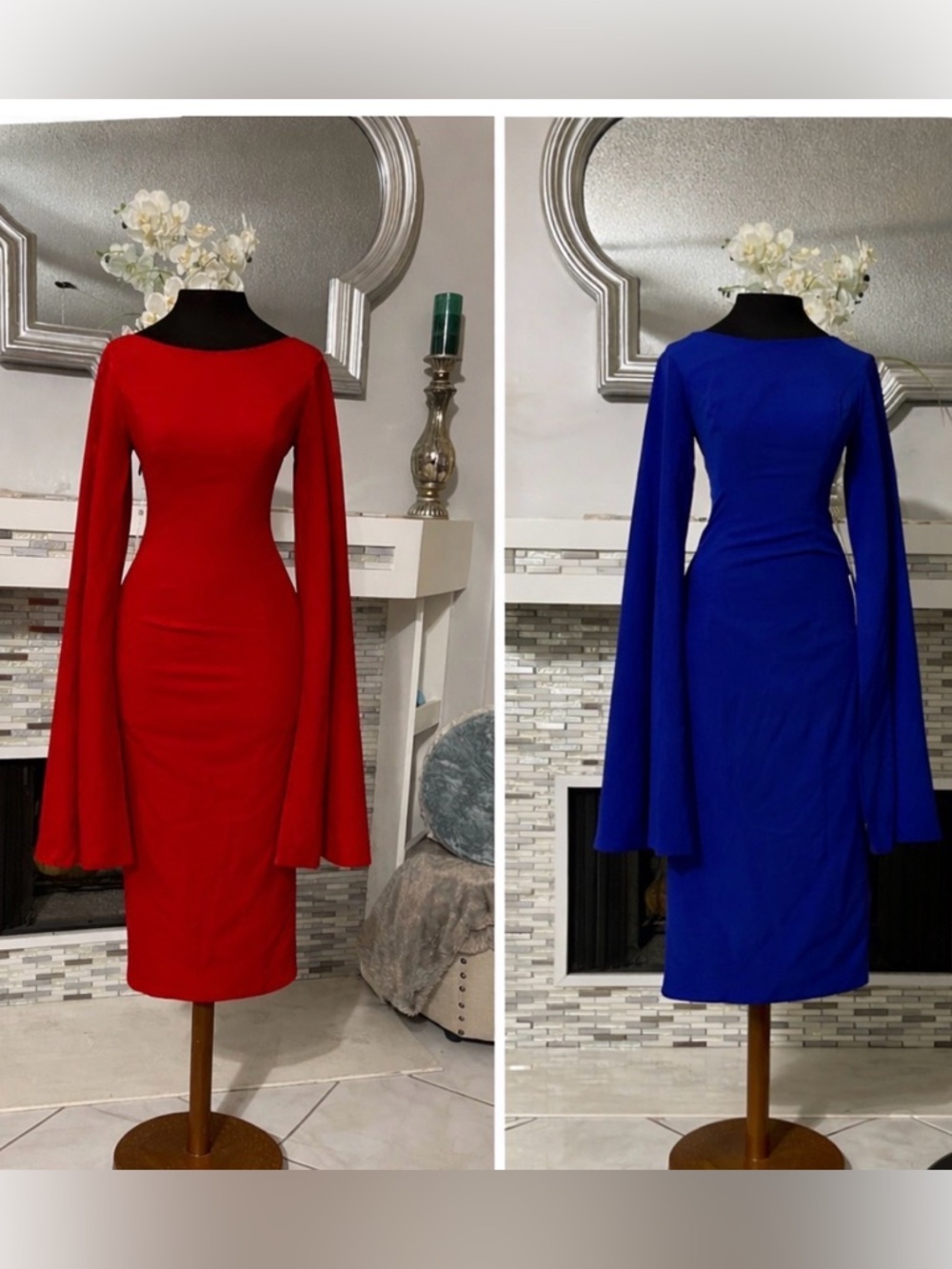 NWT TS Couture bell sleeves dress size S red or blue